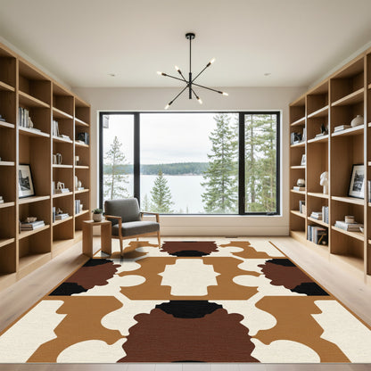Terracotta and Cream Geometric Mid Century Rug