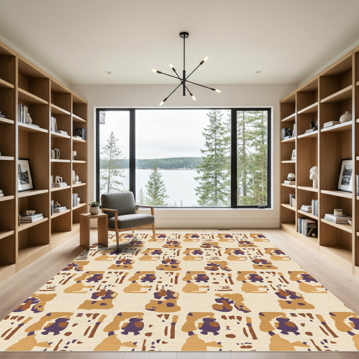 Sandy Brown Abstract Figure Arrangement Rug