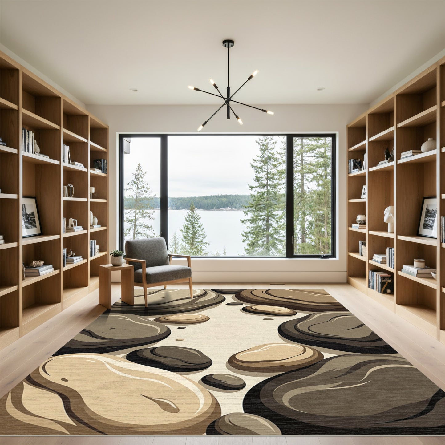 Minimalist Earthy Stone Pebble Zen Art Rug