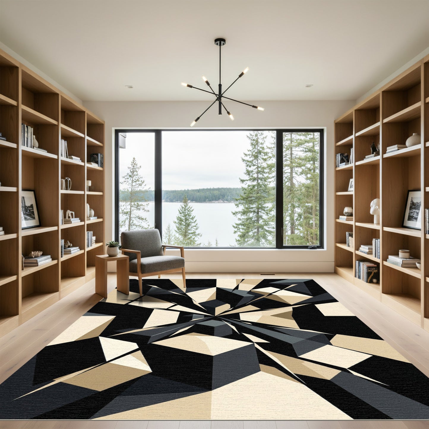 Modern Monochrome Geometric Cube Composition Rug