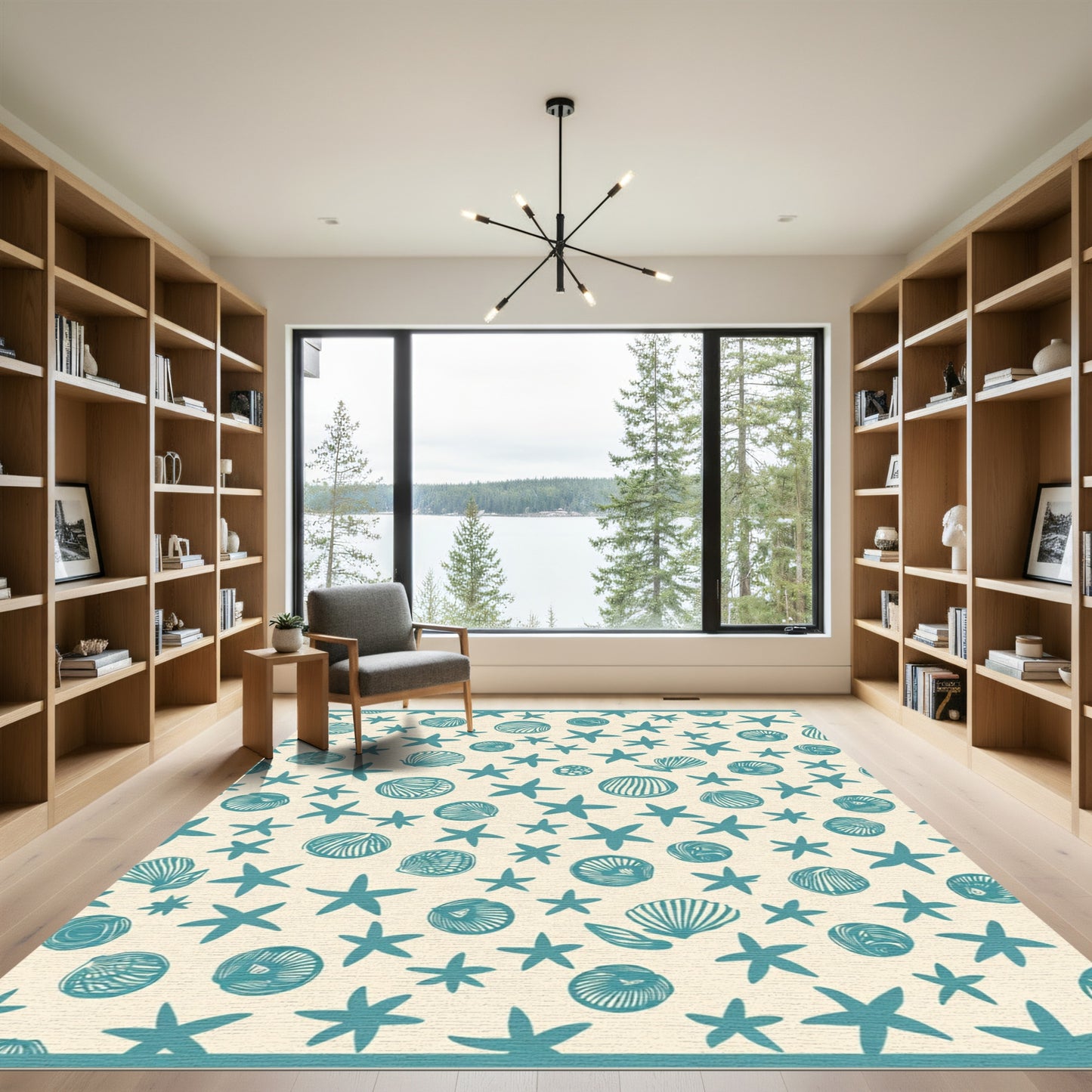 Teal Starfish Shell Nautical All-over Rug