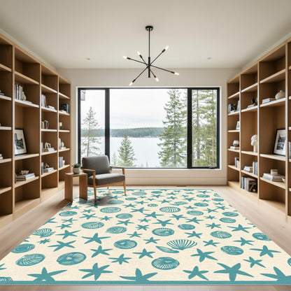 Teal Starfish Shell Nautical All-over Rug