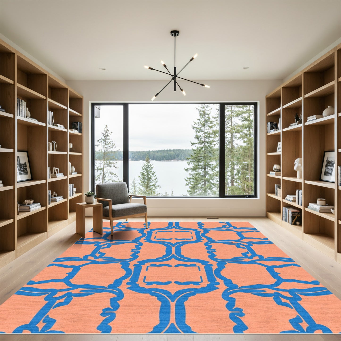 Coral Blue Geometric Lattice Rug