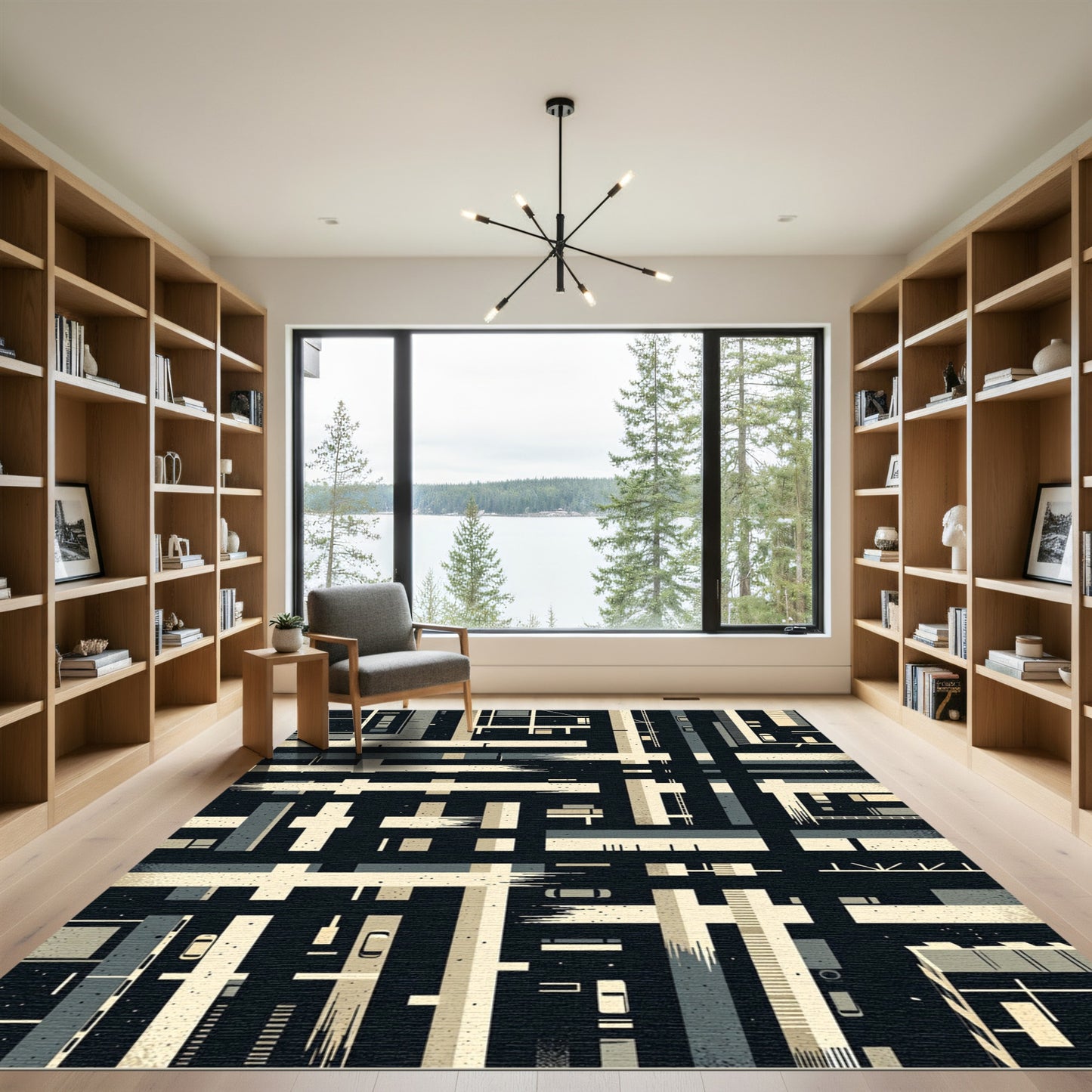 Urban Abstract Monochrome Grid Composition Rug