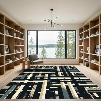 Urban Abstract Monochrome Grid Composition Rug