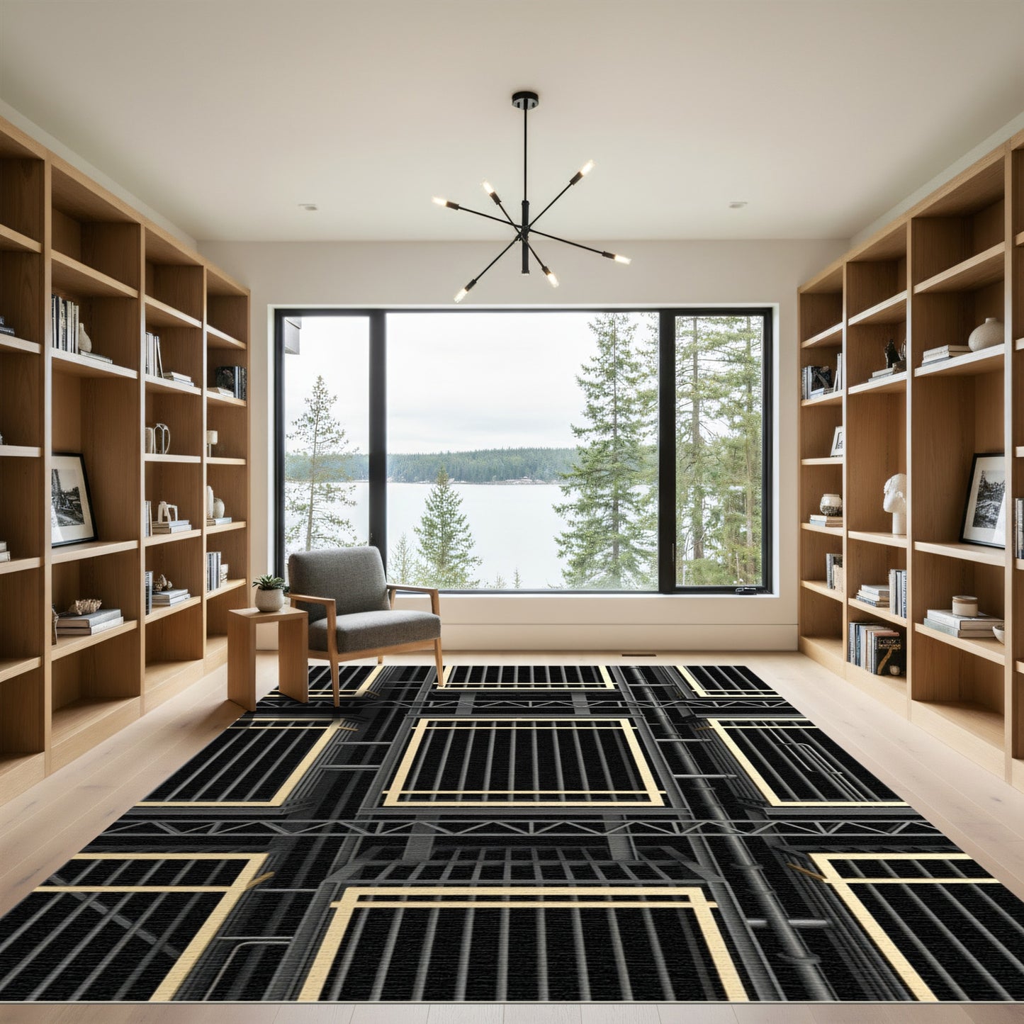 Industrial Gold Grid Structure Rug