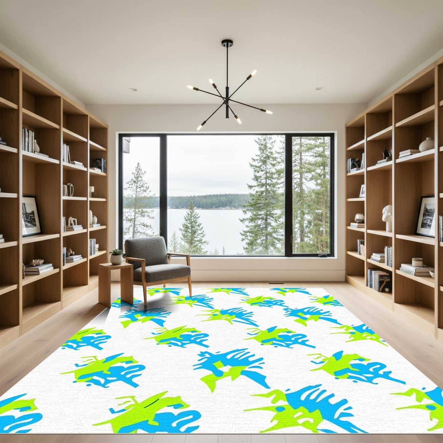 Vibrant Blue Lime Abstract Splash Rug