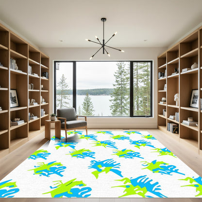 Vibrant Blue Lime Abstract Splash Rug