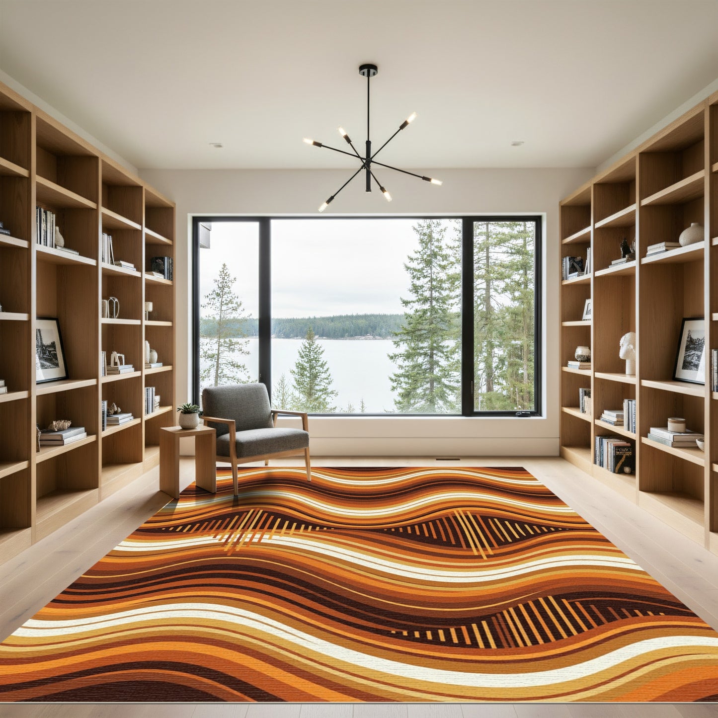 Retro Earth Tones Wavy Striped Art Rug