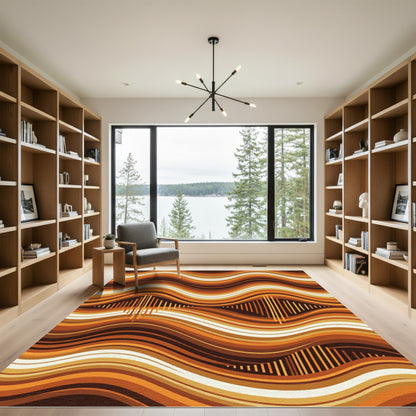 Retro Earth Tones Wavy Striped Art Rug