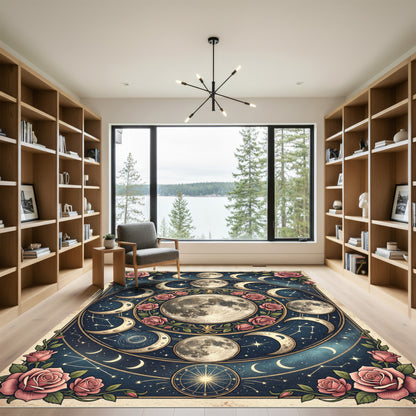 Celestial Moon Phase Rose Bouquet Rug