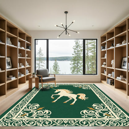 Elegant Cream Unicorn Green Border Rug