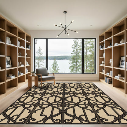 Ornate Scrollwork Lattice Brown Beige Rug