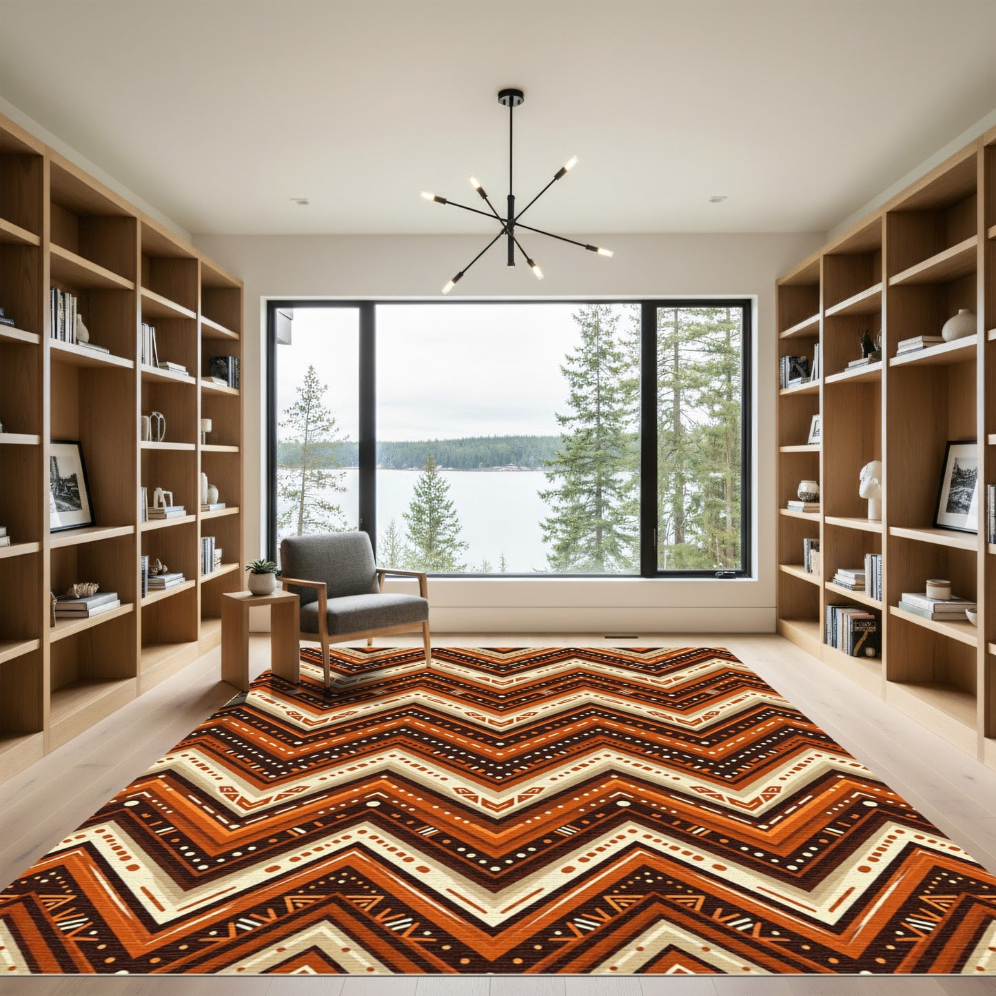Earthy Chevron Geometric Ochre Terracotta Rug