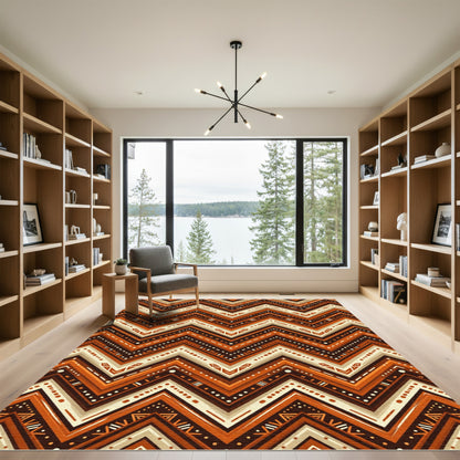 Earthy Chevron Geometric Ochre Terracotta Rug