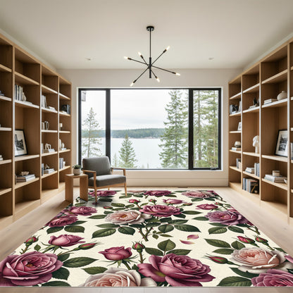 Elegant Romantic Pink Rose Garden Rug