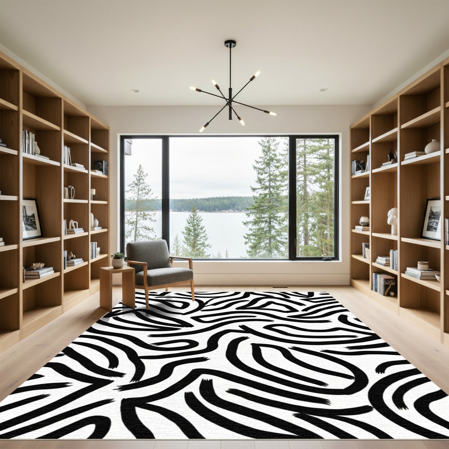 Monochrome Abstract Fluid Lines Rug