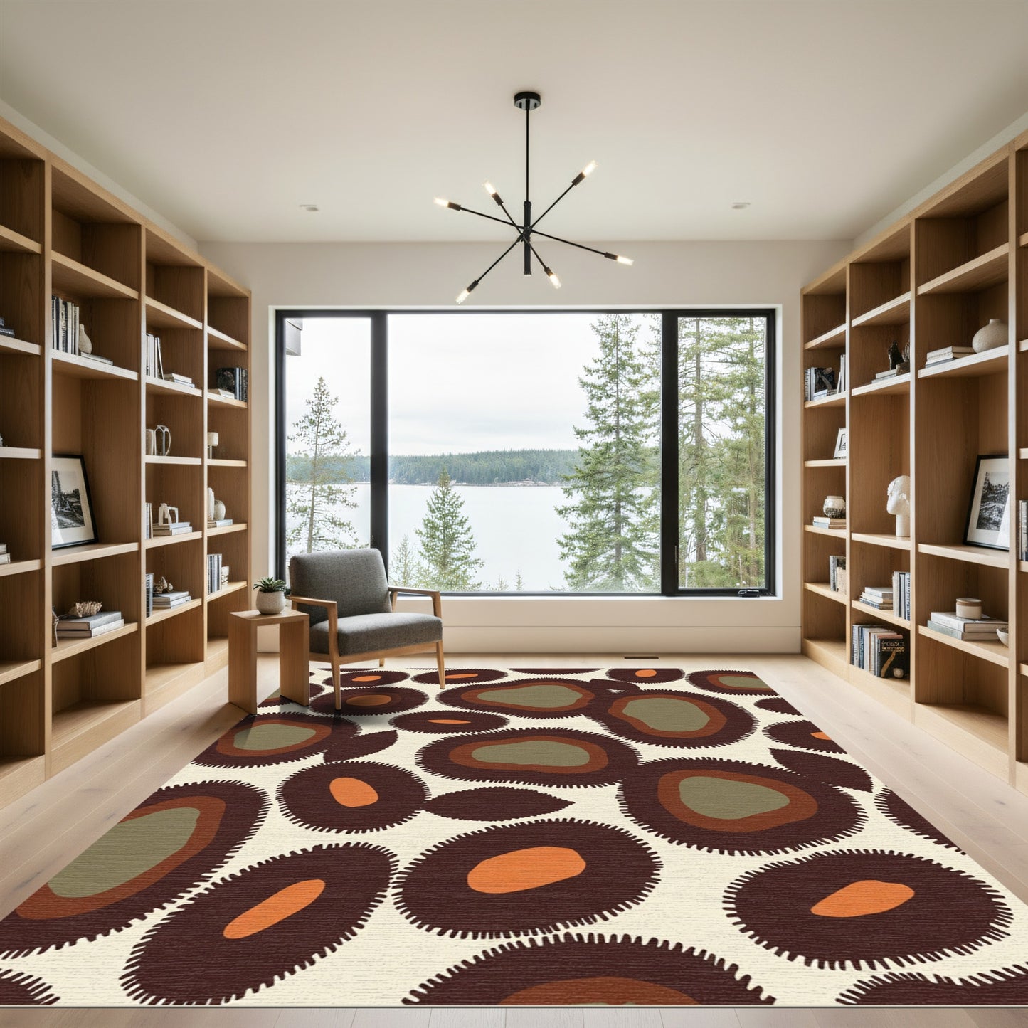 Brown Orange Abstract Pebble Medallion Rug