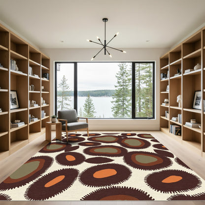 Brown Orange Abstract Pebble Medallion Rug