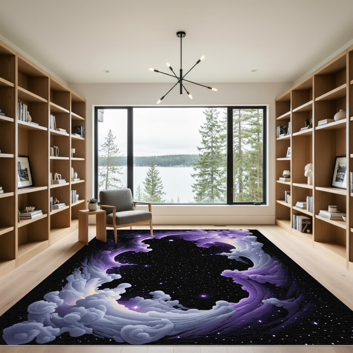 Cosmic Purple Cloud Swirl Starfield Rug