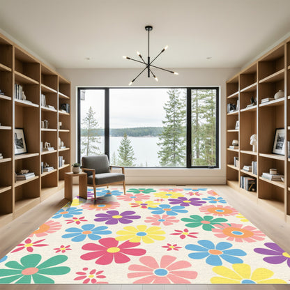 Colorful Retro Daisy Garden Rug