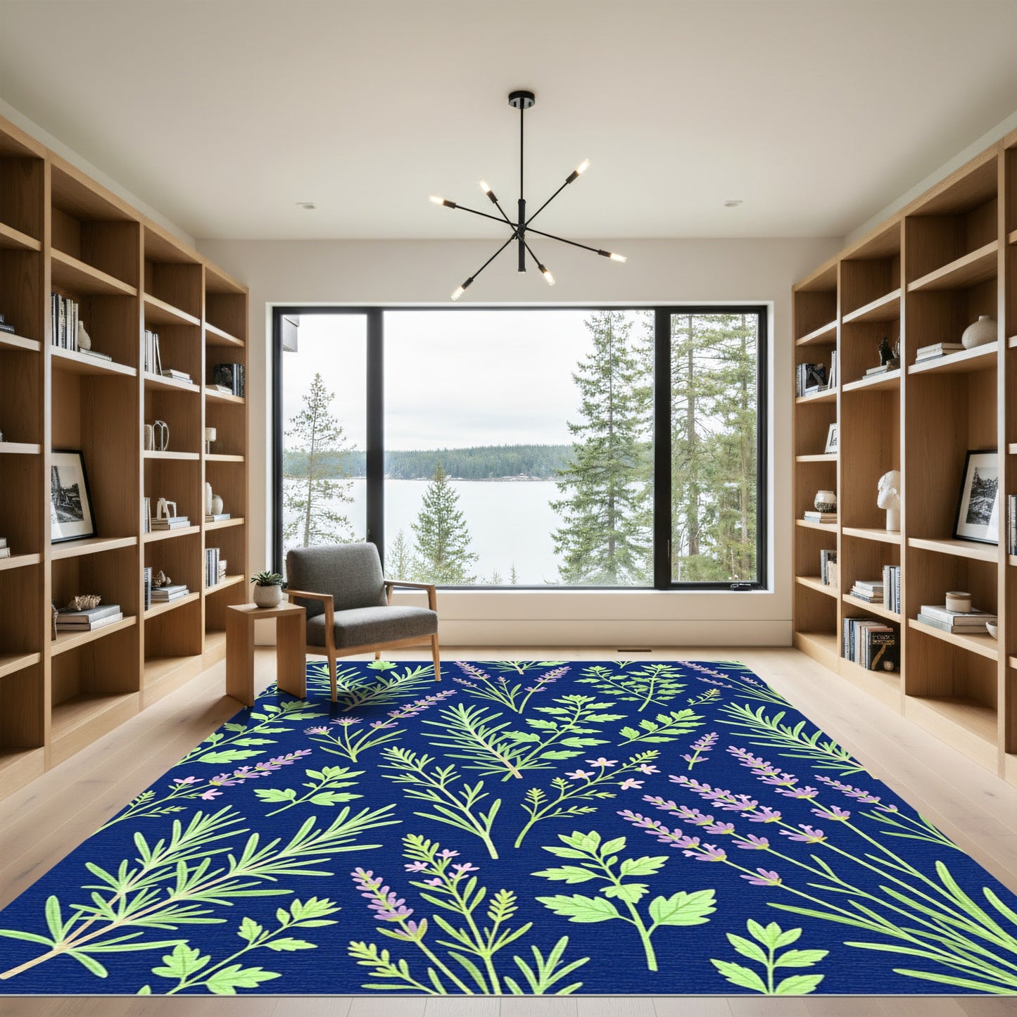 Botanical Lavender and Herbs Navy Rug