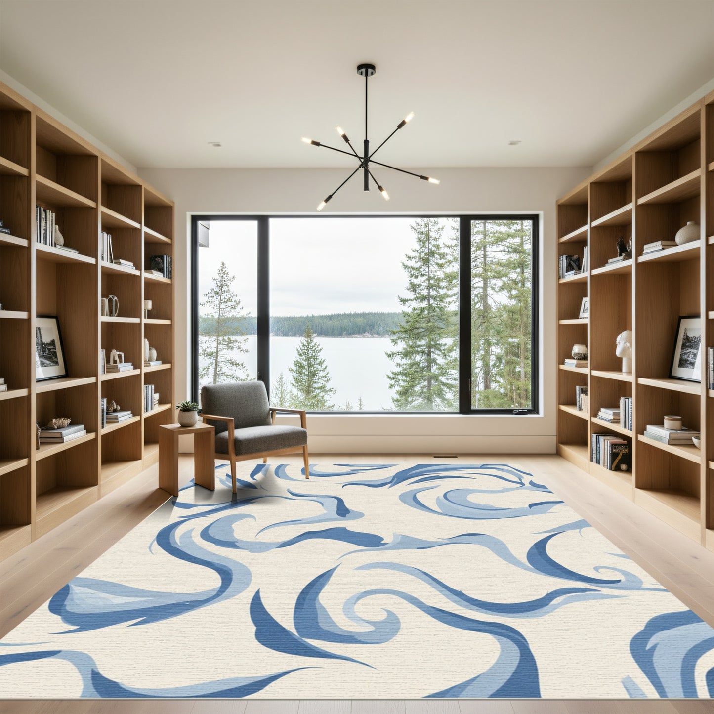 Navy Swirl Abstract Flow Rug