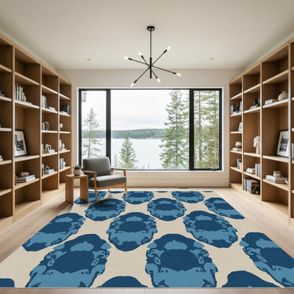 Deep Blue Oval Tribal Mirror Rug