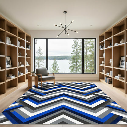 Modern Blue Silver Chevron Geometric Rug
