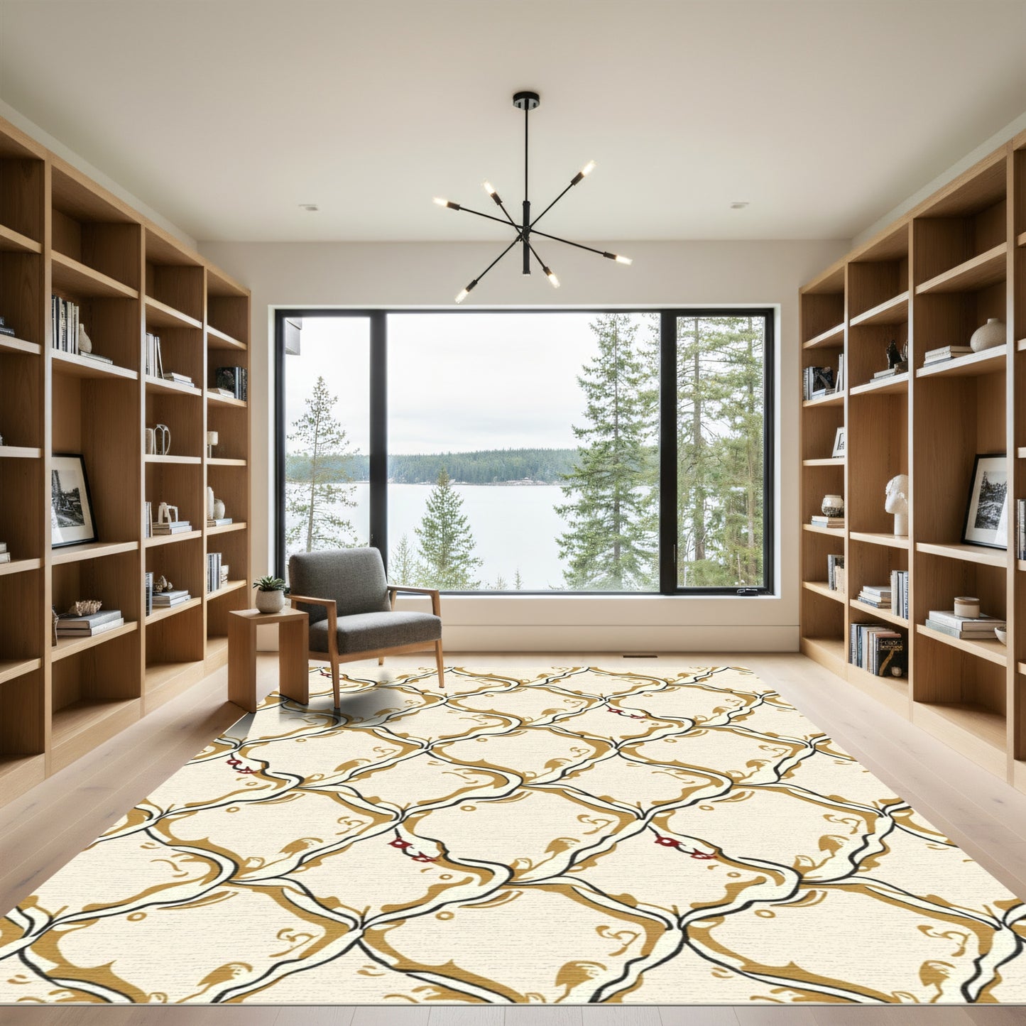 Cream and Gold Interlocking Vine Rug