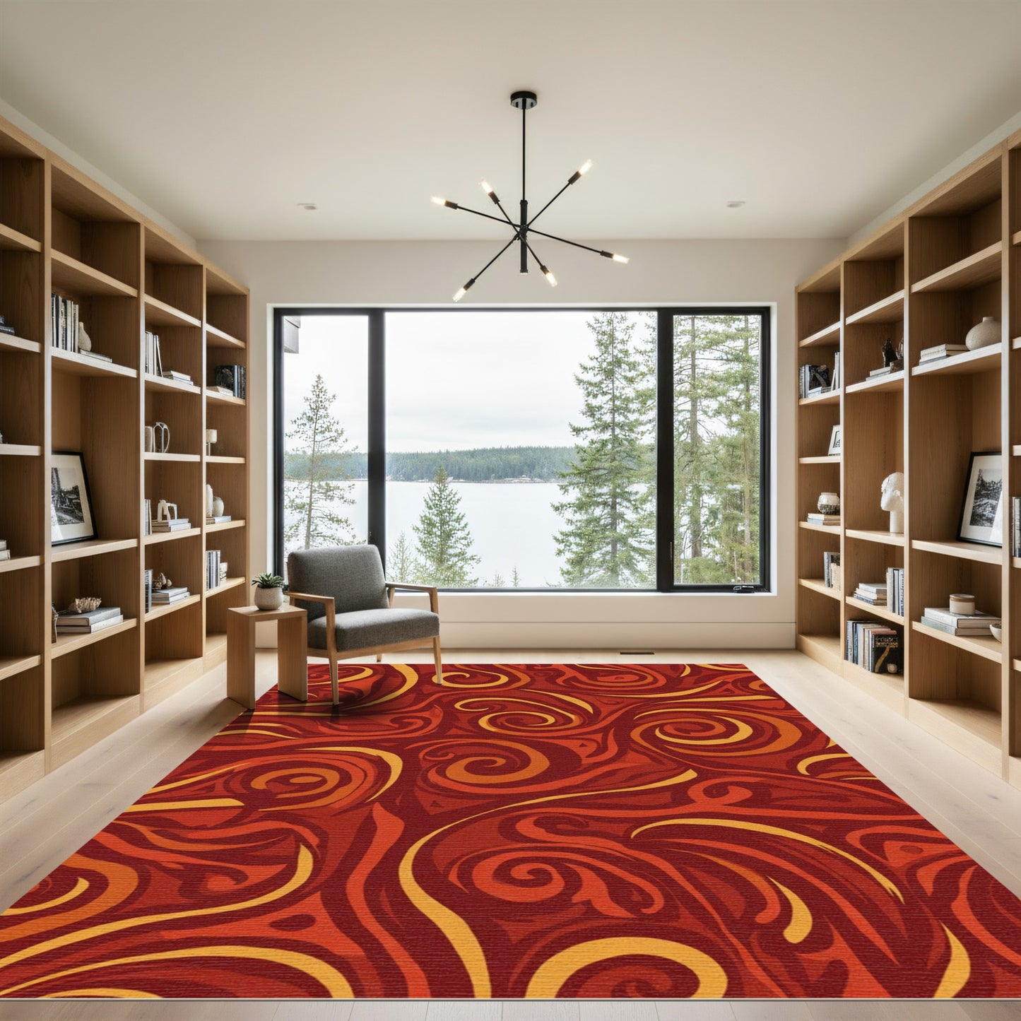 Crimson Swirl Abstract Flow Rug