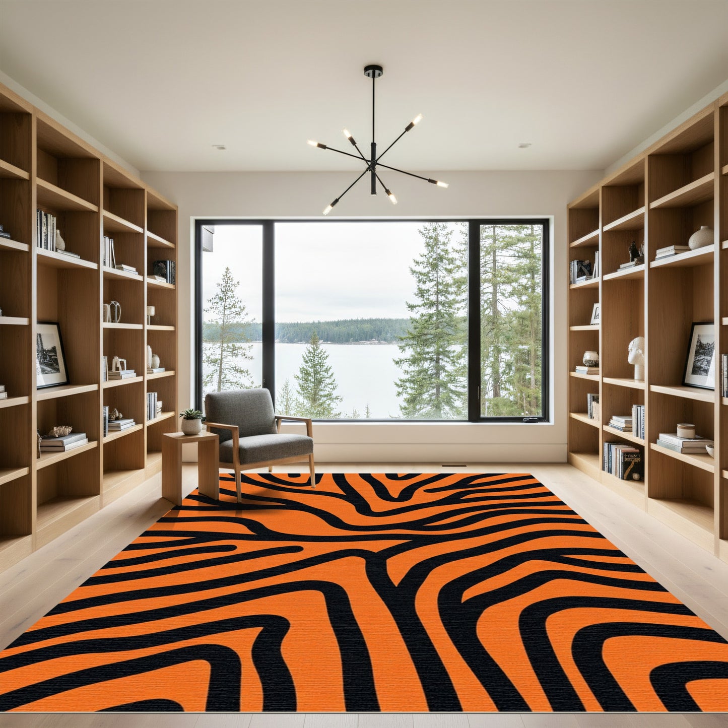 Vibrant Orange Black Zebra Stripes Rug