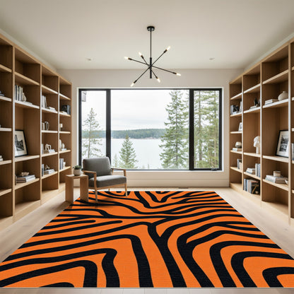 Vibrant Orange Black Zebra Stripes Rug