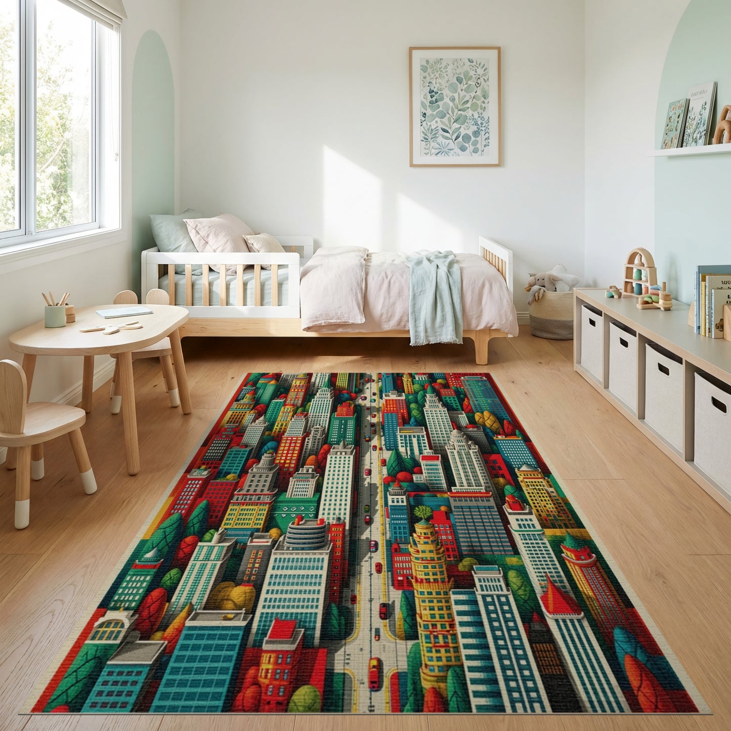 Vibrant Multicolor City Skyline Rug