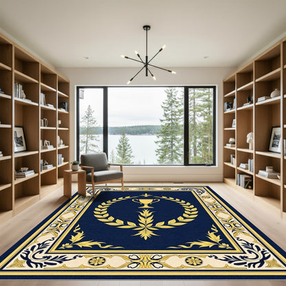 Navy Gold Laurel Wreath Trophy Rug