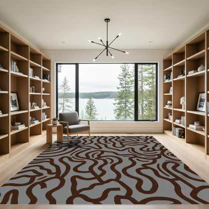 Brown Wavy Lines Gray Overlay Rug