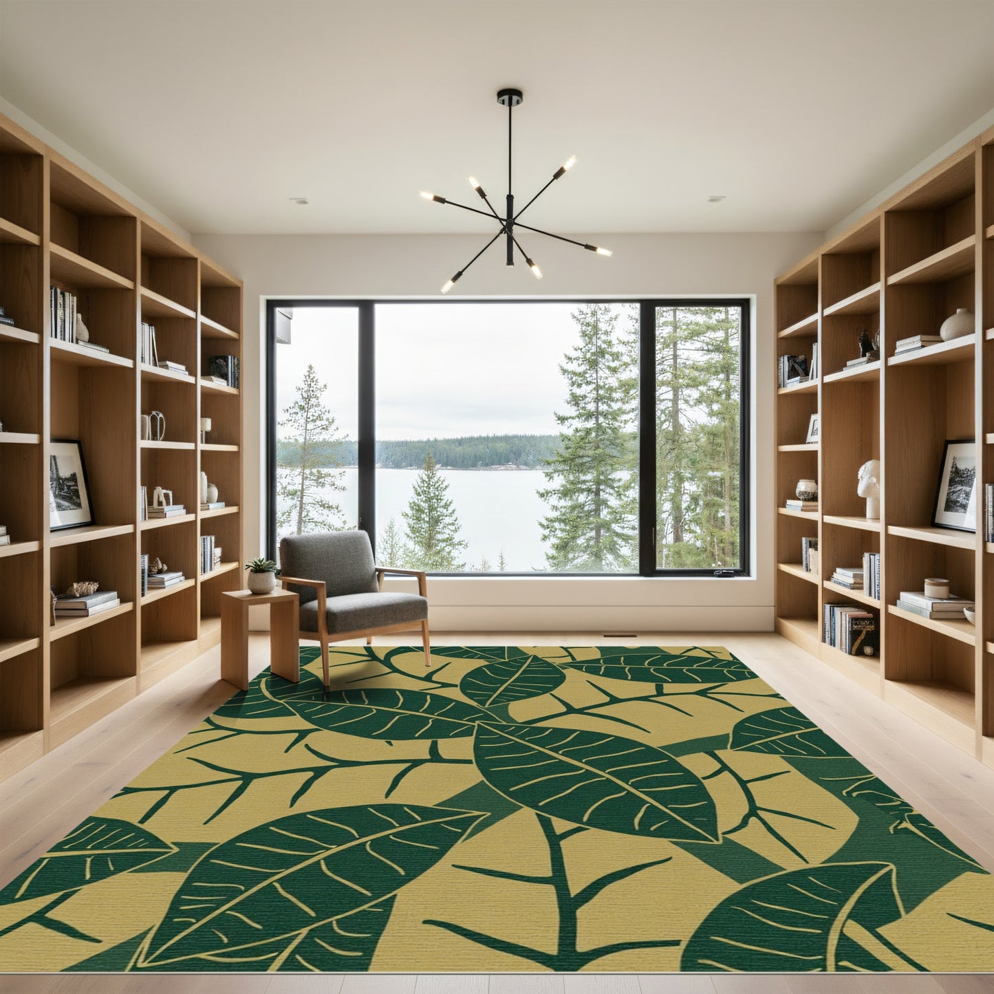 Deep Green Leafy Branch Meadow Rug