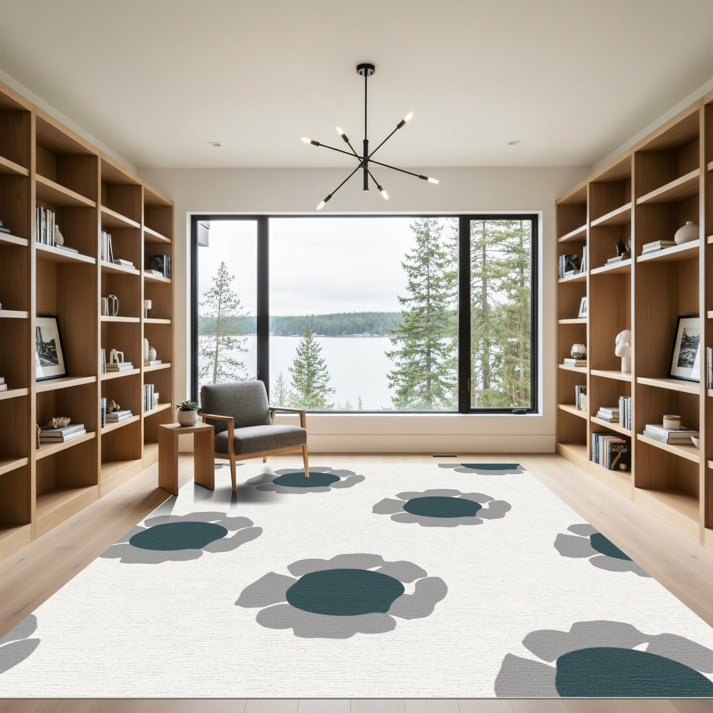 Teal Gray Floral Medallion Rug