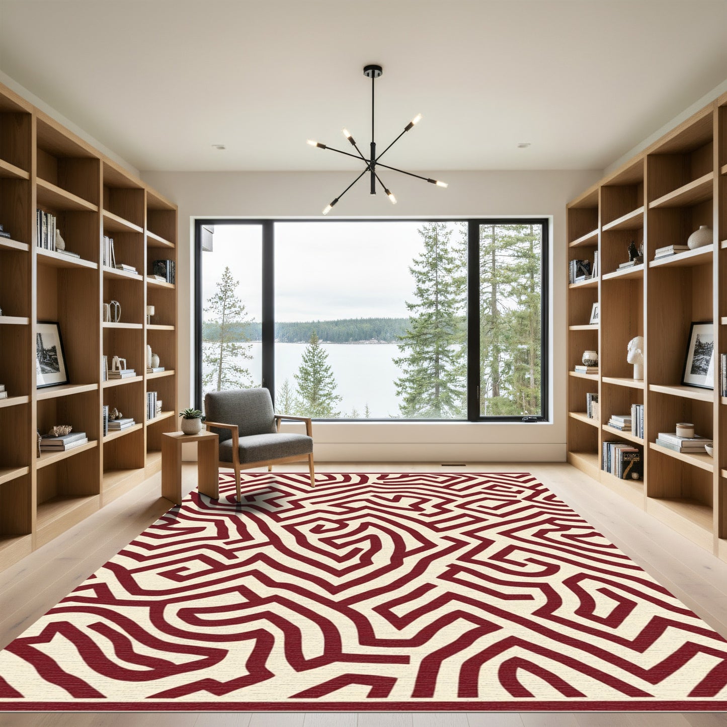 Crimson Labyrinth Maze Rug