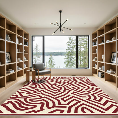 Crimson Labyrinth Maze Rug