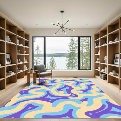 Cream Purple Blue Swirl Abstract Rug