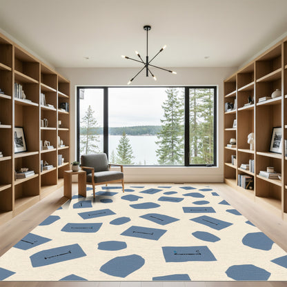 Blue Abstract Rectangles With Symbols Rug