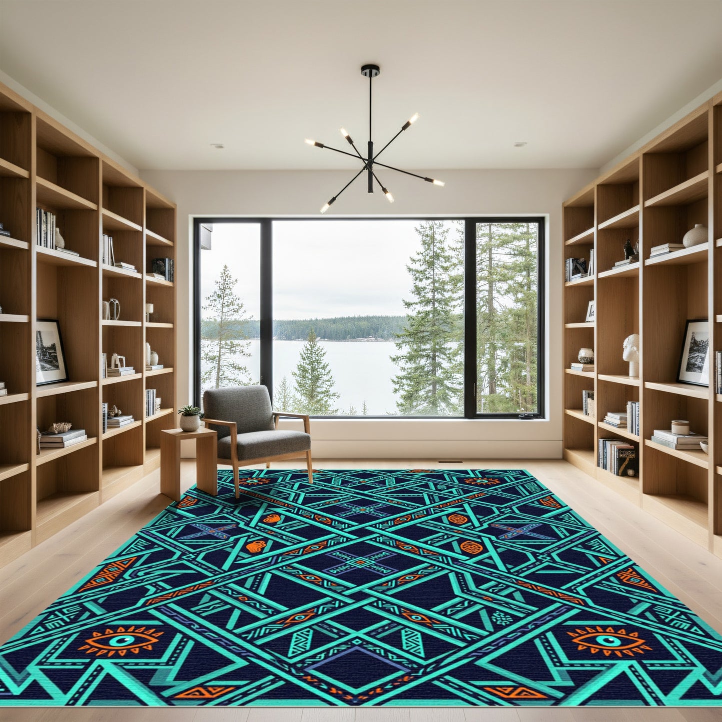 Teal Orange Geometric Interlocking Eye Rug