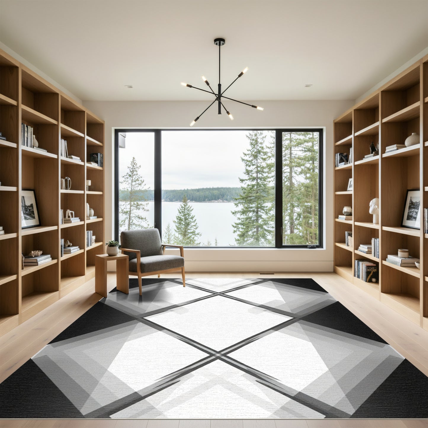 Monochrome Diamond Overlap Square Geometric Rug