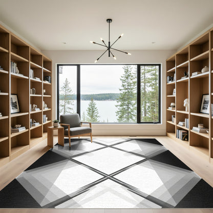 Monochrome Diamond Overlap Square Geometric Rug