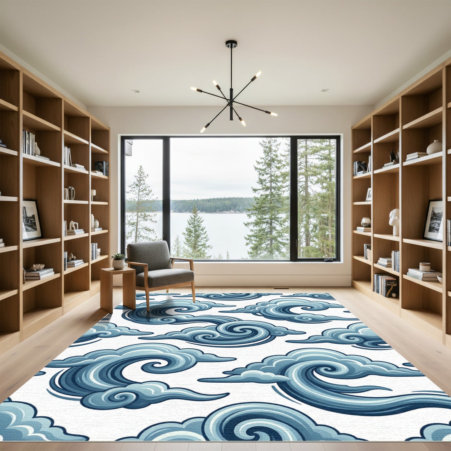 Serene Azure Cloud Swirl Art Rug