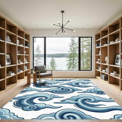 Serene Azure Cloud Swirl Art Rug