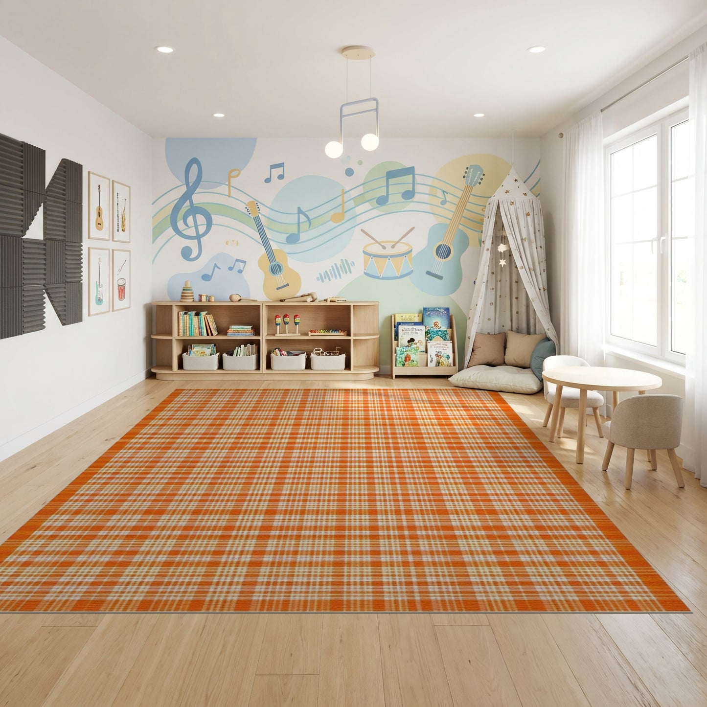Vibrant Orange and White Plaid Rug