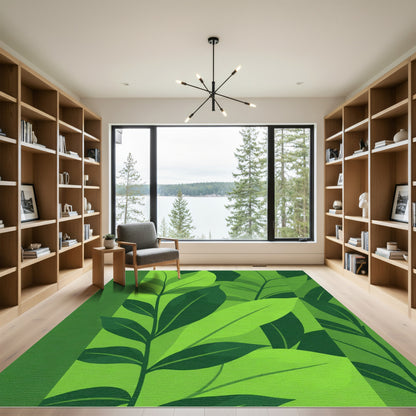 Lush Green Leafy Vertical Collage Rug