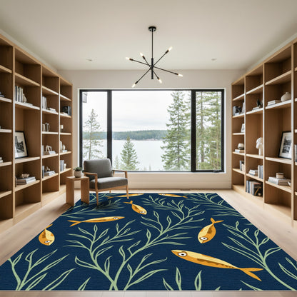 Golden Fish Aqua Marine Kelp Rug